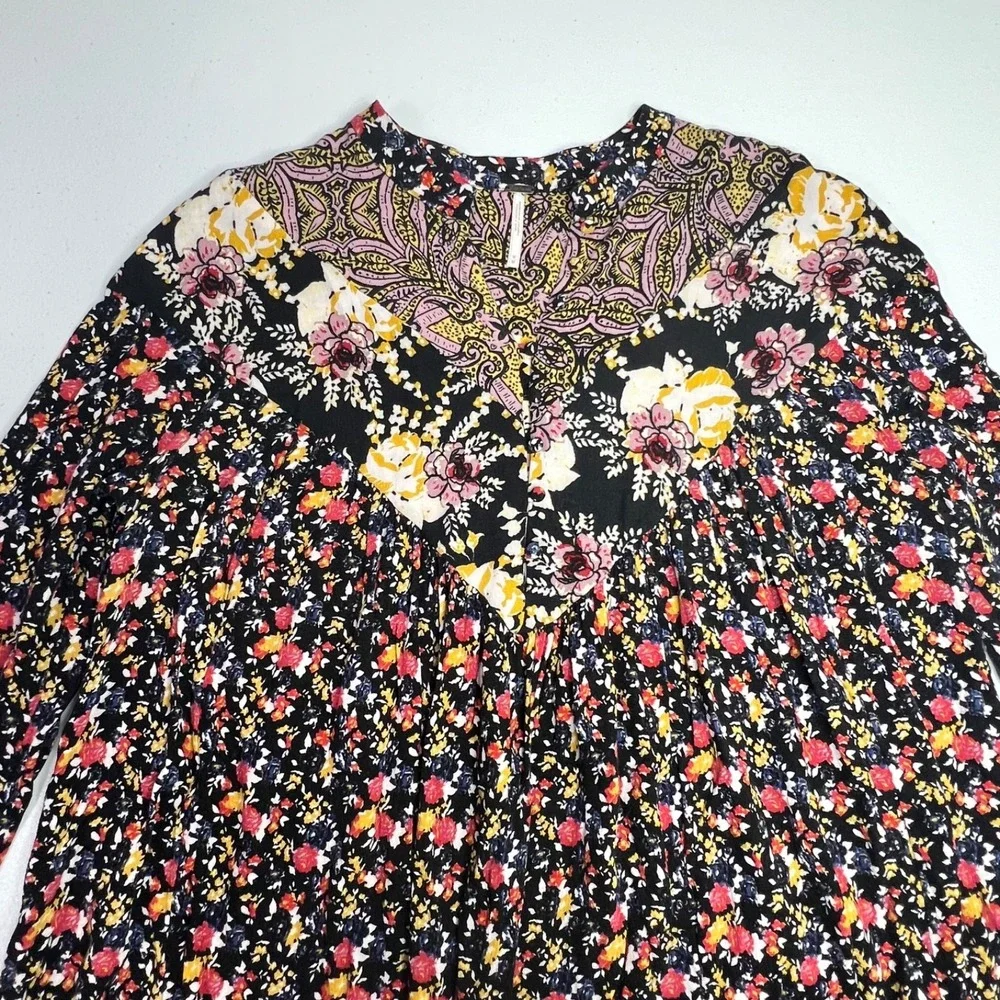 Free People Wildflower Fields Floral Tunic Blouse Womens Medium Boho